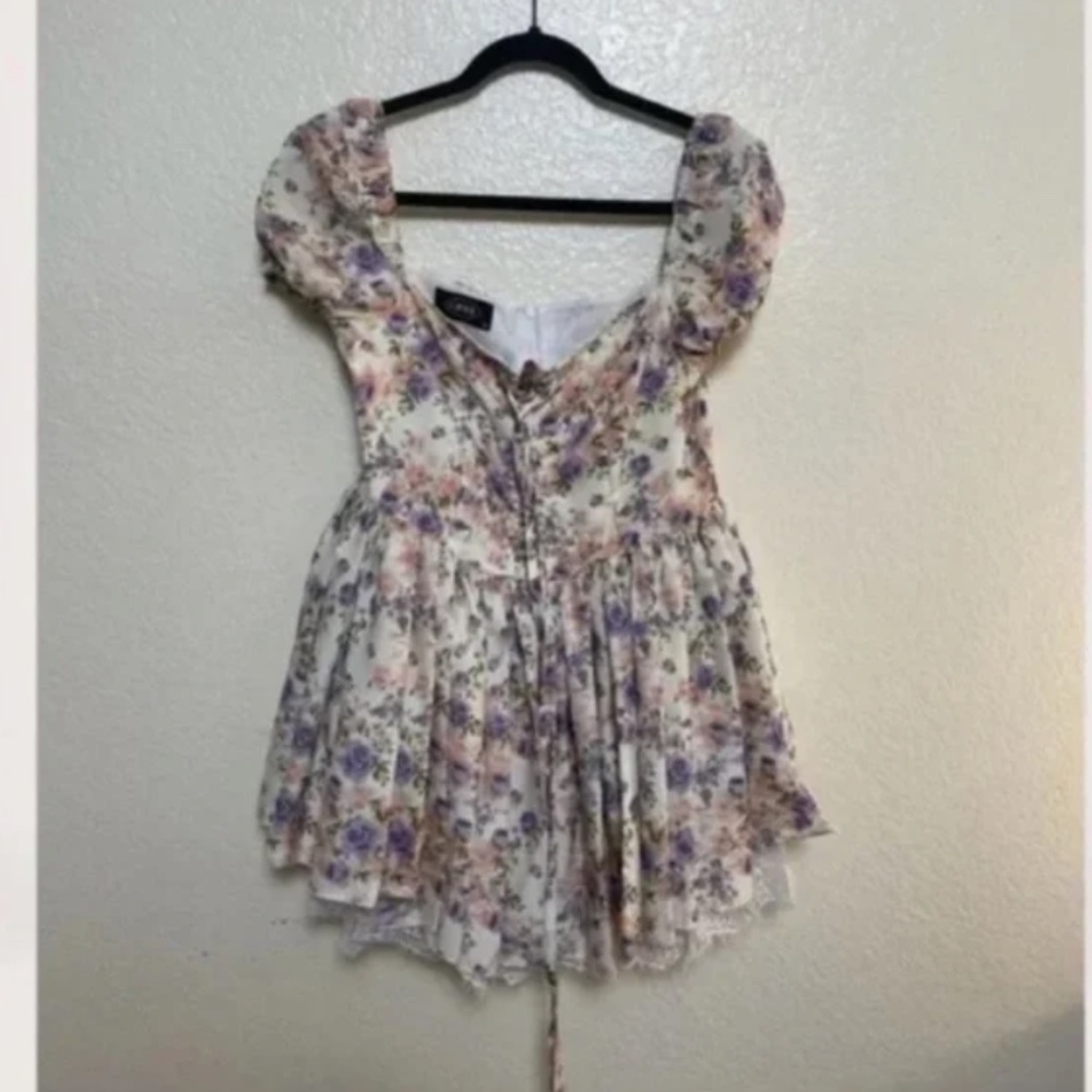 Corset Sweetheart Floral Tie Flower Peasant Elegant Chic Glam Classy Mini Dress - Picture 4 of 7